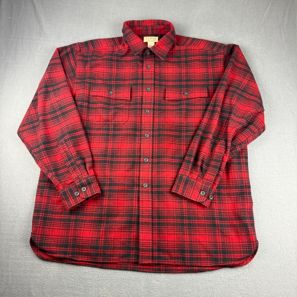 LL Bean Chamois Cloth Shirt Men's XL Red Plaid Buffalo Flannel Vintage Chore